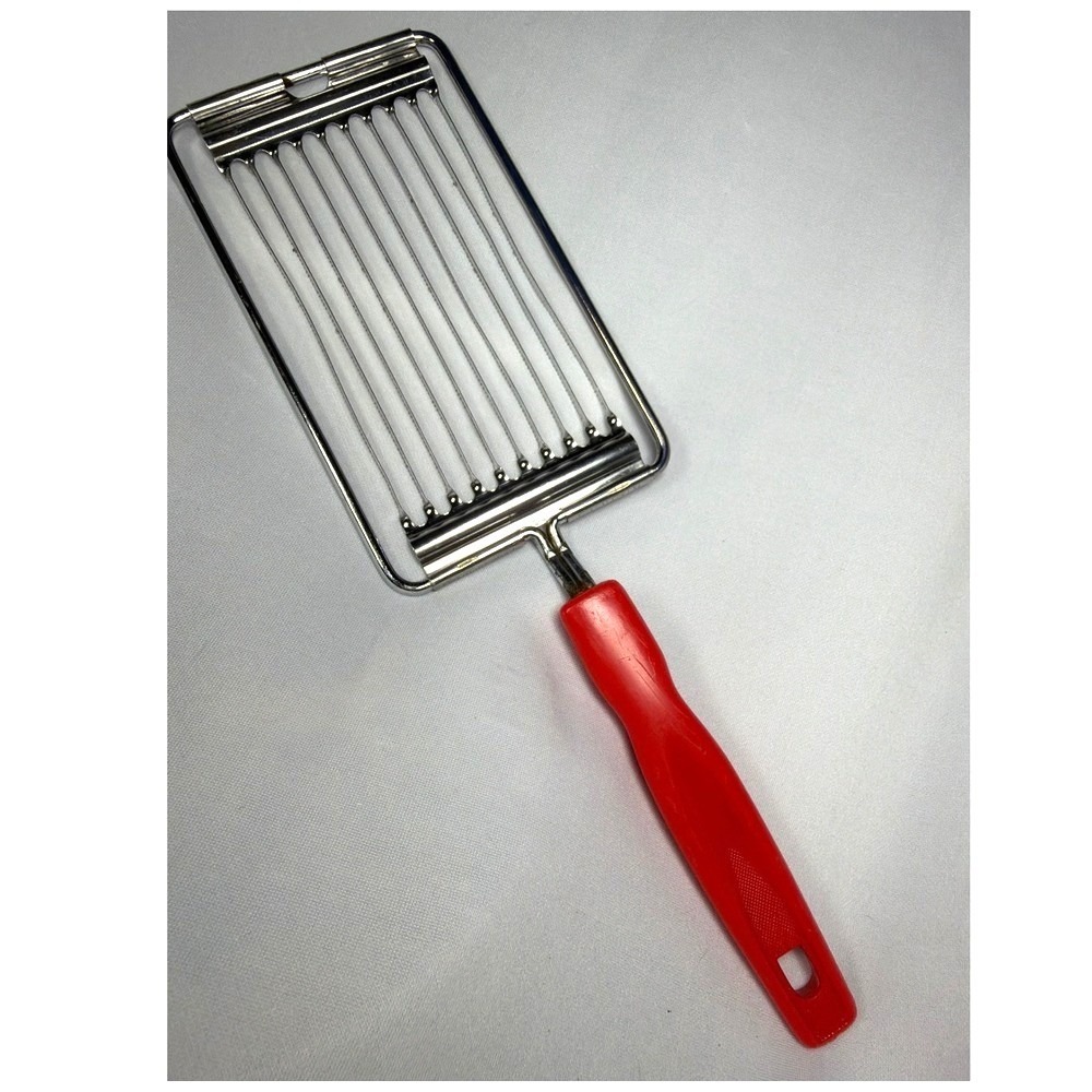 Vintage Tomato Slicer Vegetable Cutter Red Bakelite Handle Stainless Steel Tool